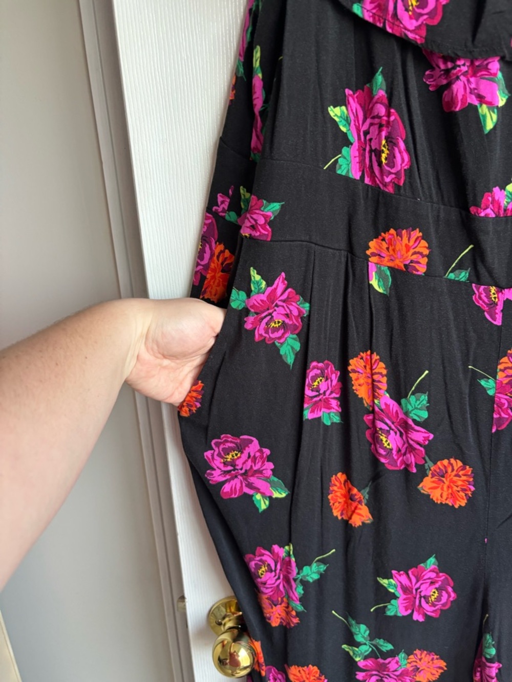 torrid Black Floral Jumpsuit with Pink and Orange Flowers - Picture 4 of 6